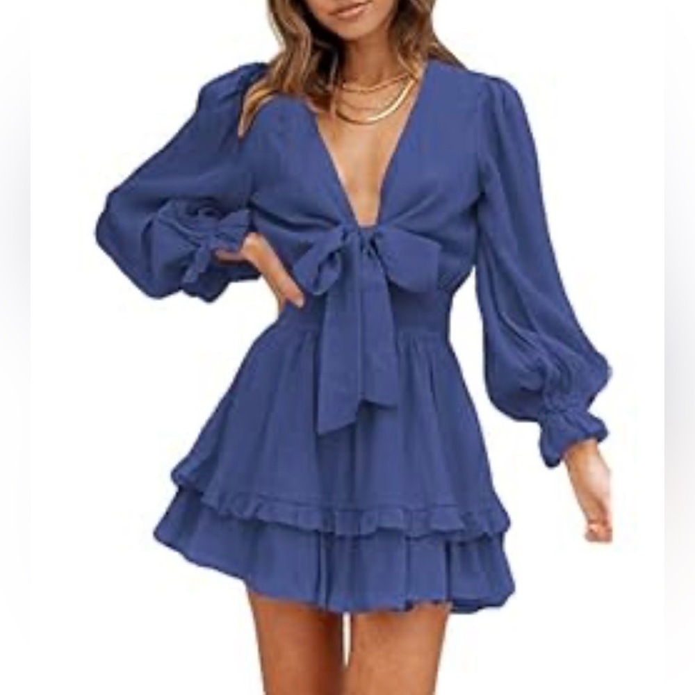 AlvaQ Womens V Neck Swing Mini Dress